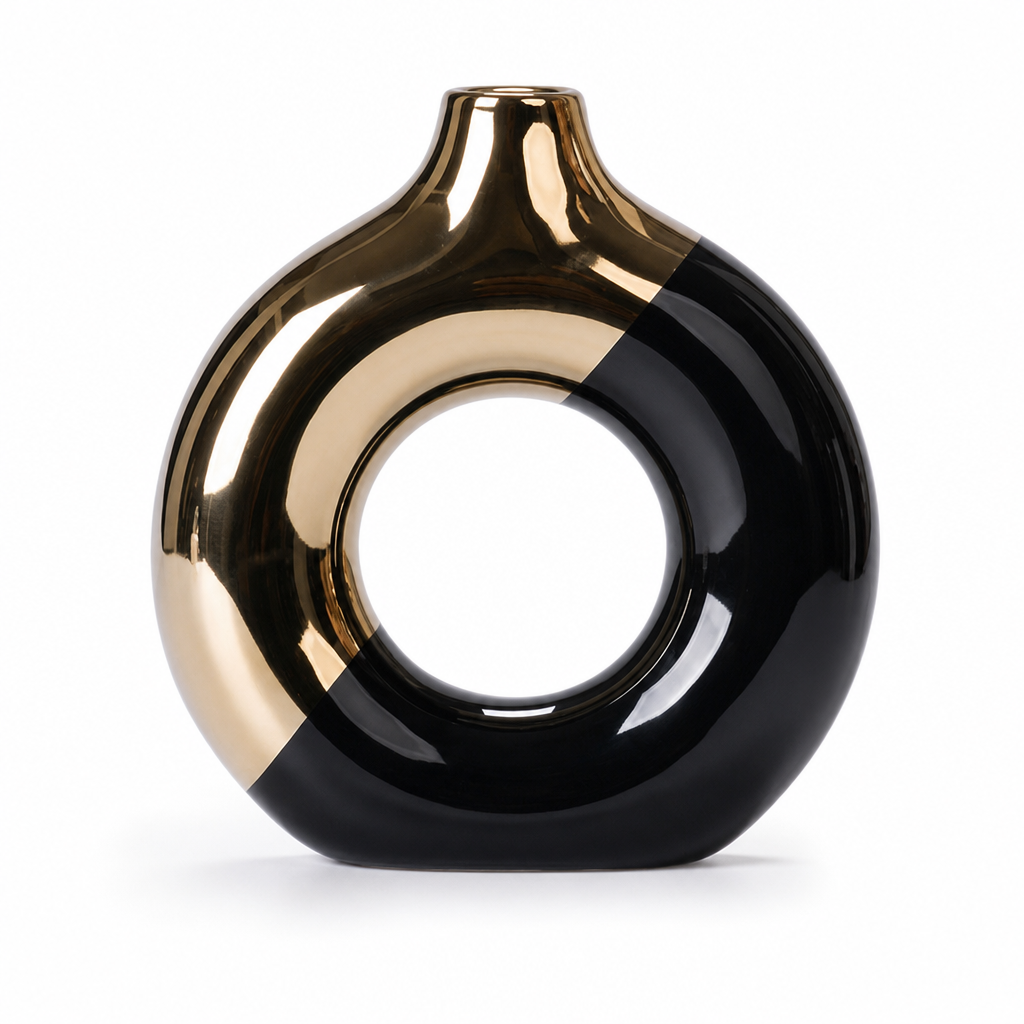 Modern Ceramic Flower Vase with Gold Accents for Tabletop Floral Arrangement and Home Decor