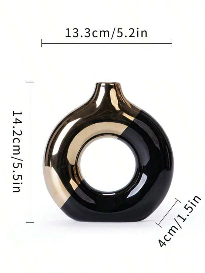 Modern Ceramic Flower Vase with Gold Accents for Tabletop Floral Arrangement and Home Decor