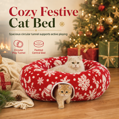 🔥Early Black Friday – Deals starten jetzt!💰Weihnachts-Katzentunnel mit Donut-Kuschelbett – limitierte Edition, abnehmbar & waschbar🎄🐱
