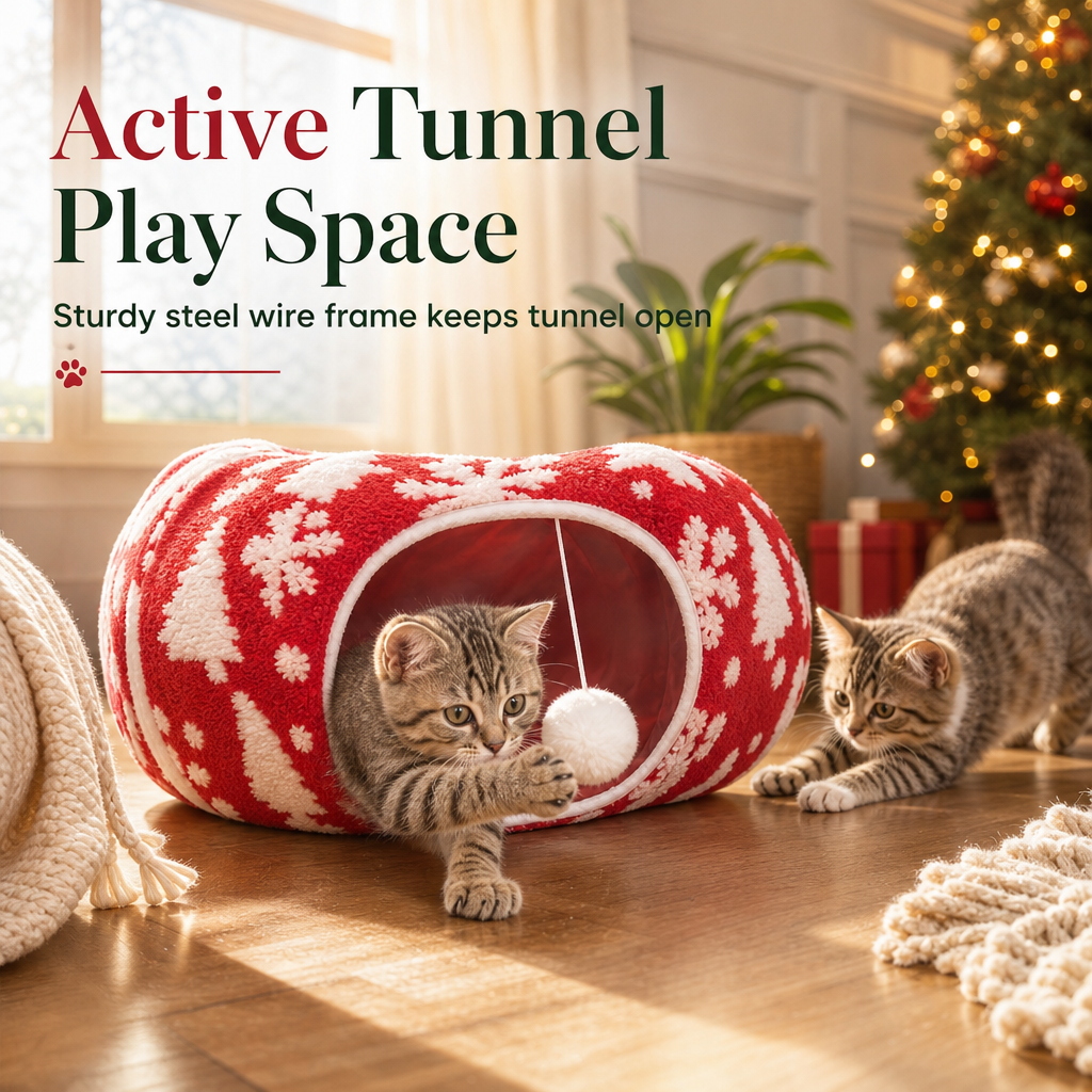 🔥Early Black Friday – Deals starten jetzt!💰Weihnachts-Katzentunnel mit Donut-Kuschelbett – limitierte Edition, abnehmbar & waschbar🎄🐱