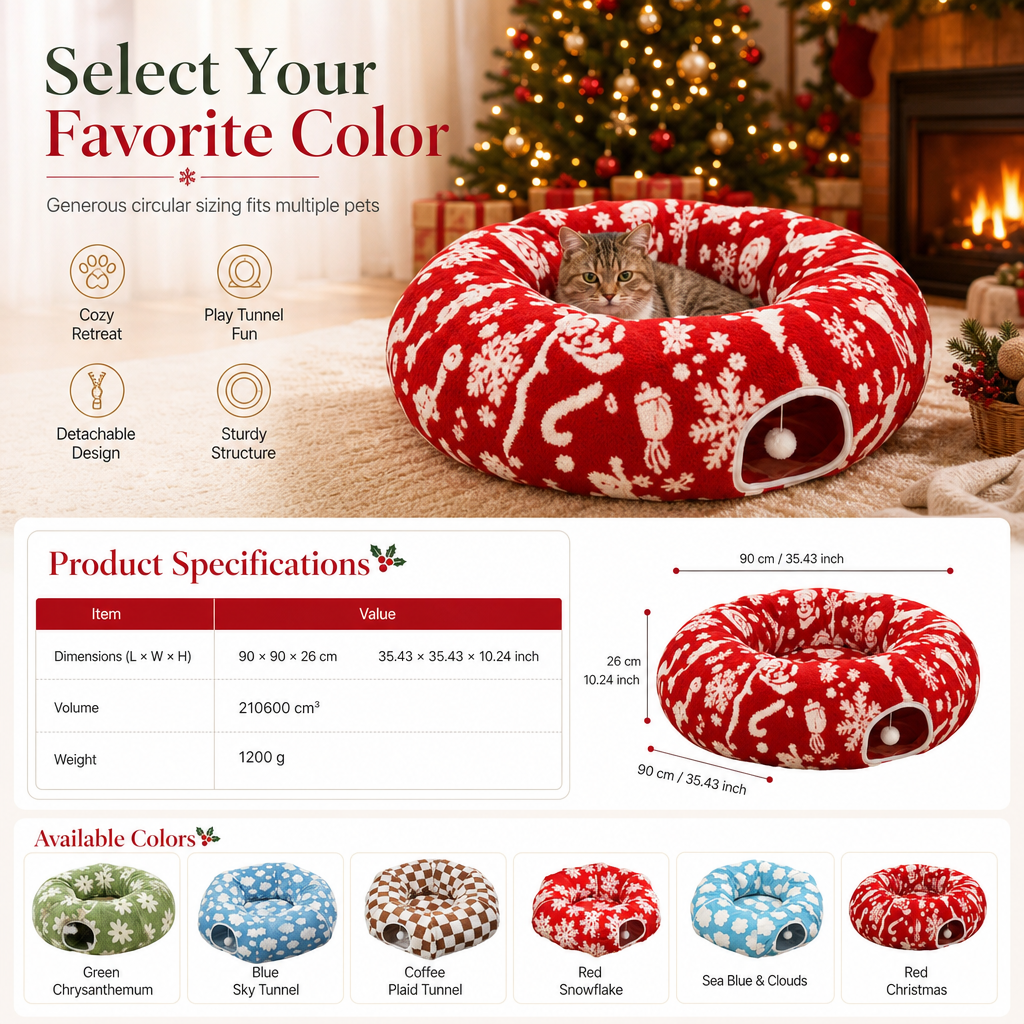 🔥Early Black Friday – Deals starten jetzt!💰Weihnachts-Katzentunnel mit Donut-Kuschelbett – limitierte Edition, abnehmbar & waschbar🎄🐱
