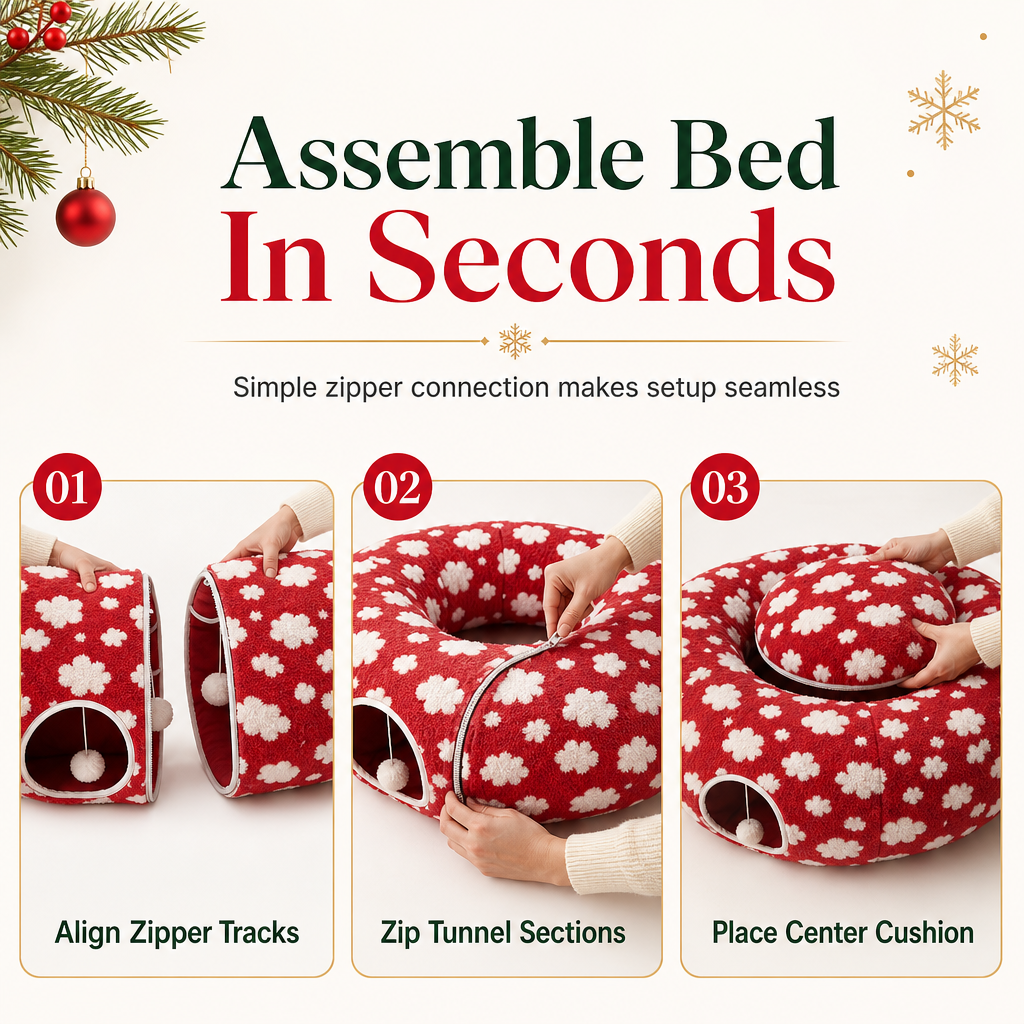 🔥Early Black Friday – Deals starten jetzt!💰Weihnachts-Katzentunnel mit Donut-Kuschelbett – limitierte Edition, abnehmbar & waschbar🎄🐱