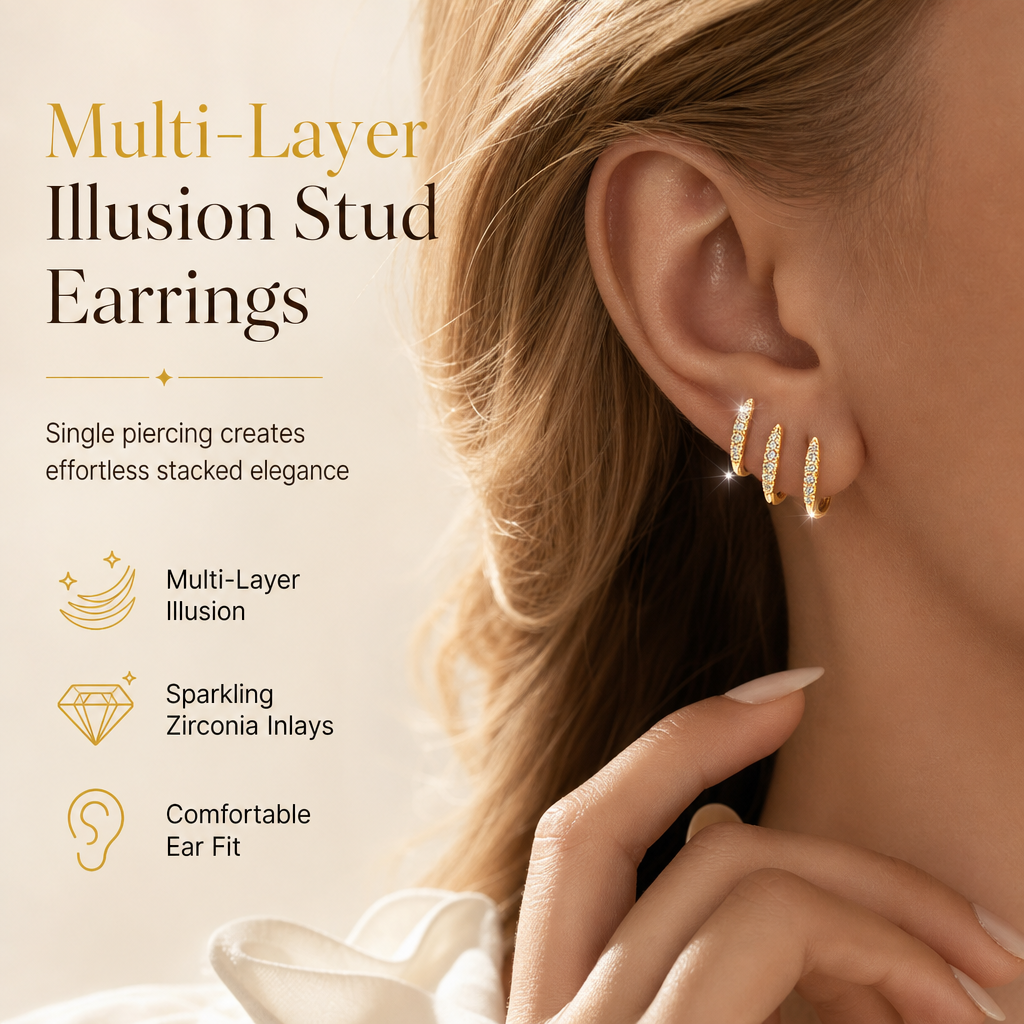 🔥Early Black Friday – Deals starten jetzt!💰💎 Ohrstecker im 3-Lagen-Bogen-Design mit Zirkonia – minimalistischer Look, modern & vielseitig für Damen