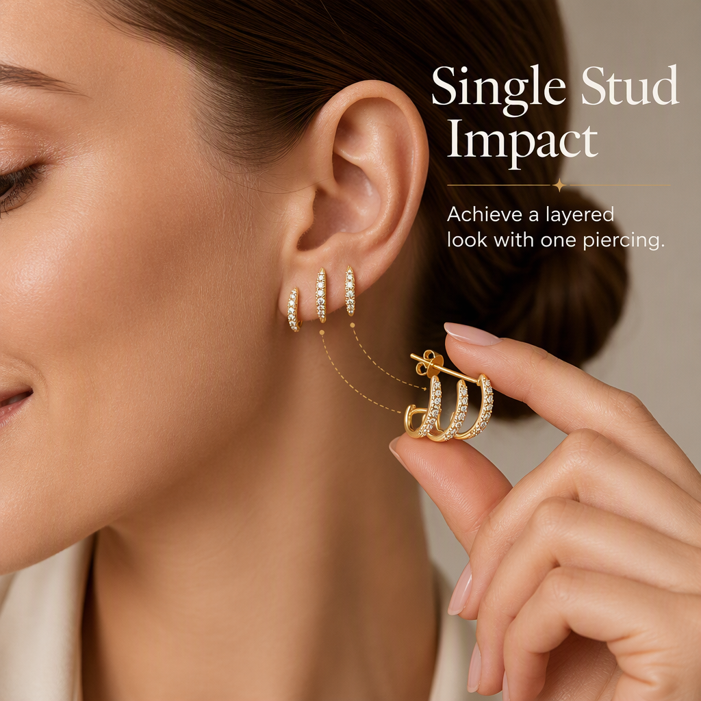🔥Early Black Friday – Deals starten jetzt!💰💎 Ohrstecker im 3-Lagen-Bogen-Design mit Zirkonia – minimalistischer Look, modern & vielseitig für Damen