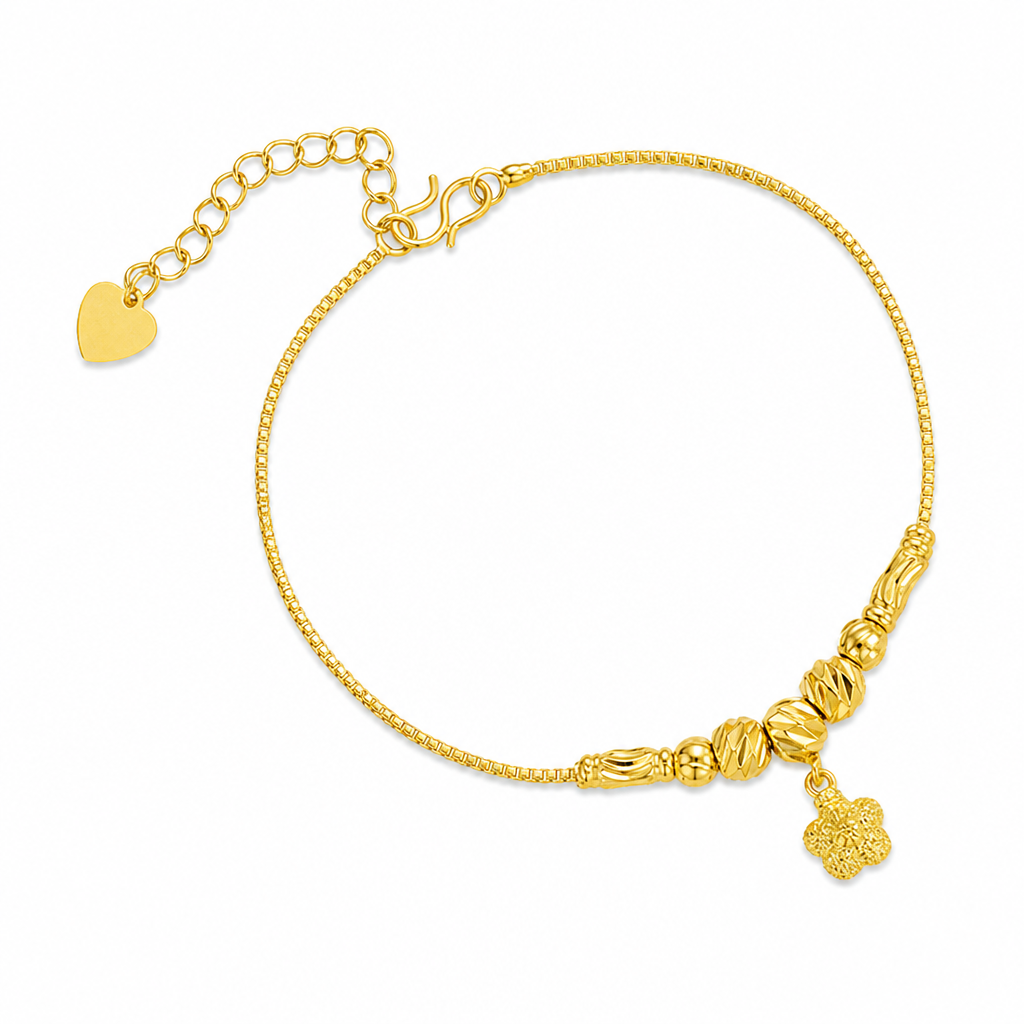 Women Double Layer Gold Tone Heart Charm Anklet with Small Beads Foot Jewelry Gift