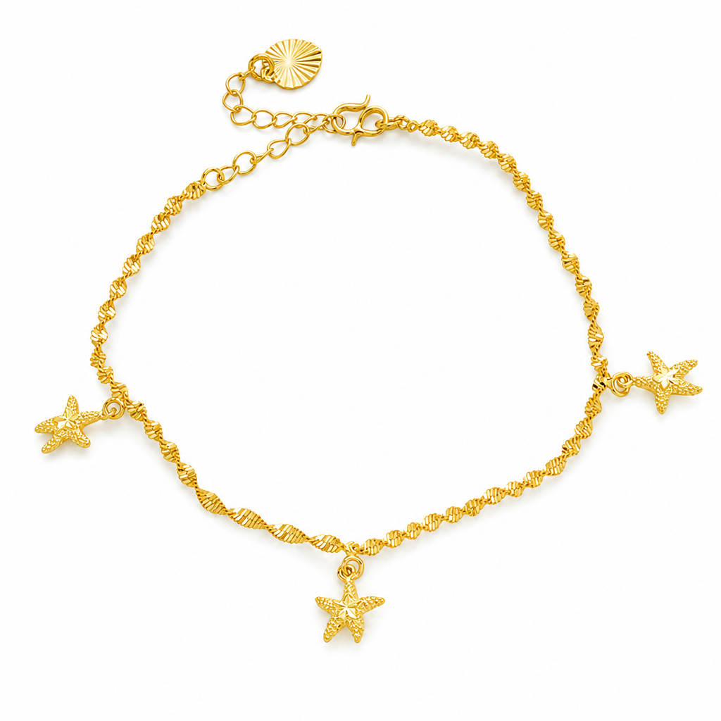 Women Double Layer Gold Tone Heart Charm Anklet with Small Beads Foot Jewelry Gift