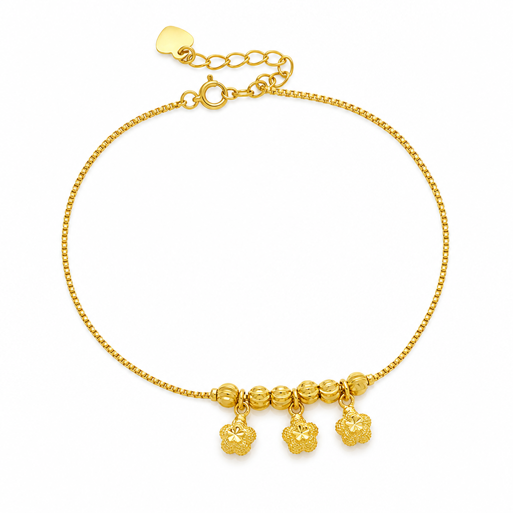 Women Double Layer Gold Tone Heart Charm Anklet with Small Beads Foot Jewelry Gift