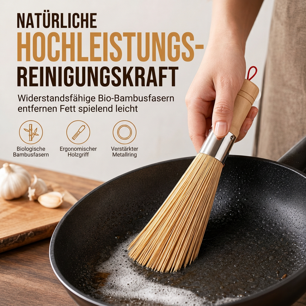 🌿 50% RABATT! Topfbürste aus Bambus mit Holzgriff – natürliche Reinigung für Töpfe & Pfannen