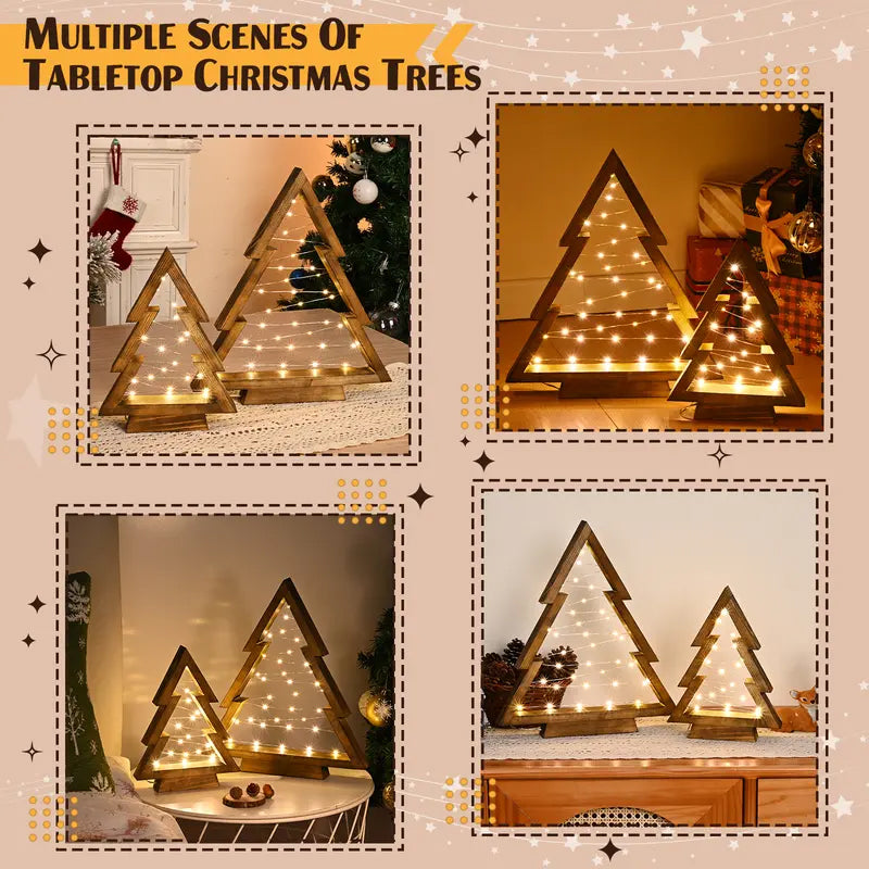 🔥Early Black Friday – Deals starten jetzt!💰🎄 2er-Set Tisch-Weihnachtsbäume aus Holz mit LED-Beleuchtung – festliche Deko für Tisch & Fensterbank
