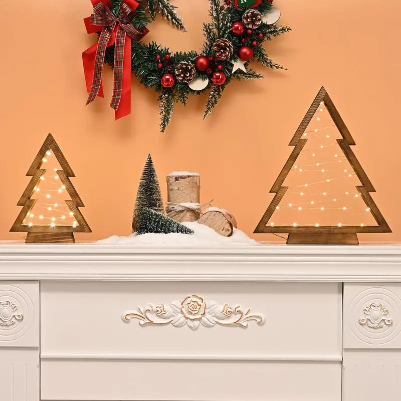 🔥Early Black Friday – Deals starten jetzt!💰🎄 2er-Set Tisch-Weihnachtsbäume aus Holz mit LED-Beleuchtung – festliche Deko für Tisch & Fensterbank