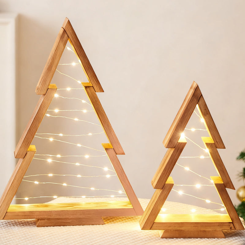 🔥Early Black Friday – Deals starten jetzt!💰🎄 2er-Set Tisch-Weihnachtsbäume aus Holz mit LED-Beleuchtung – festliche Deko für Tisch & Fensterbank