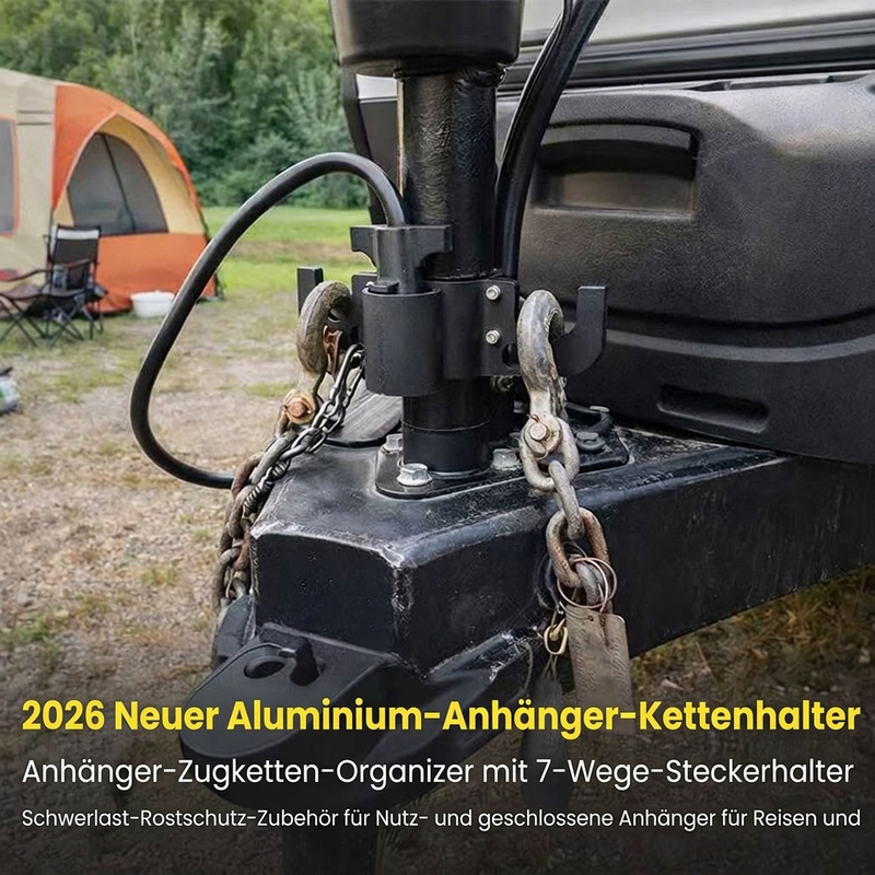 🔧 Alu-Anhänger-Kettenhalter mit 7-poliger Steckdosenhalterung – Ordnung für Ketten & Stecker, rostfrei
