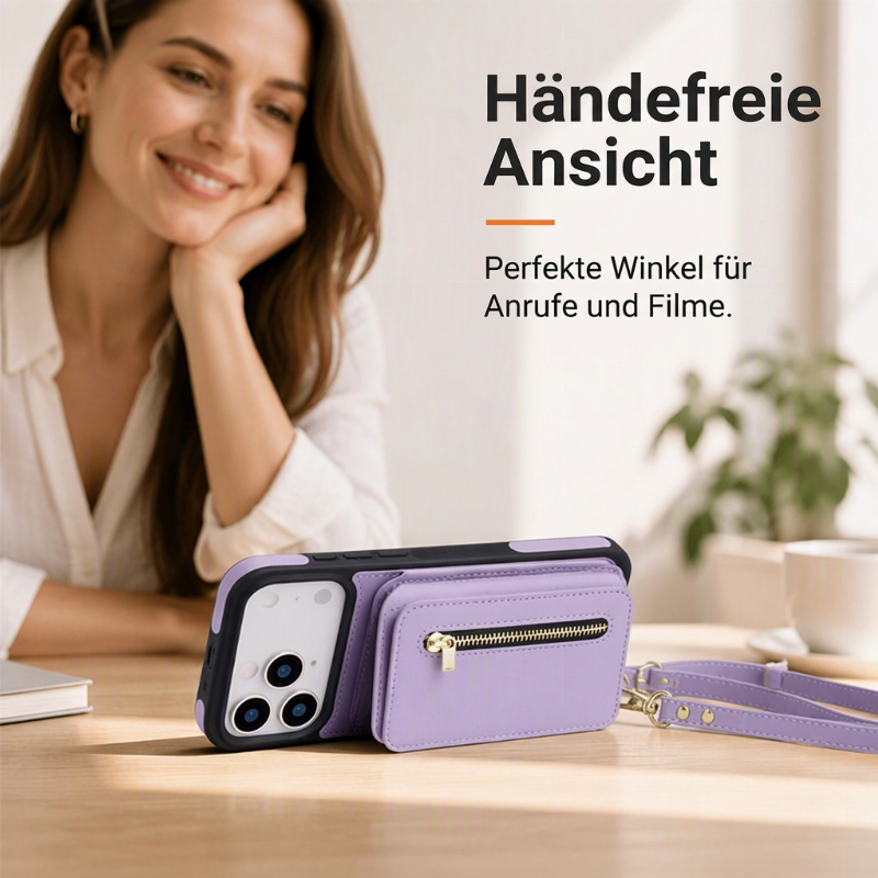 ⏳50% RABATT! 📱 Faltbare Wallet-Handyhülle mit Umhängeband – PU-Leder, Kartenfächer & Standfunktion