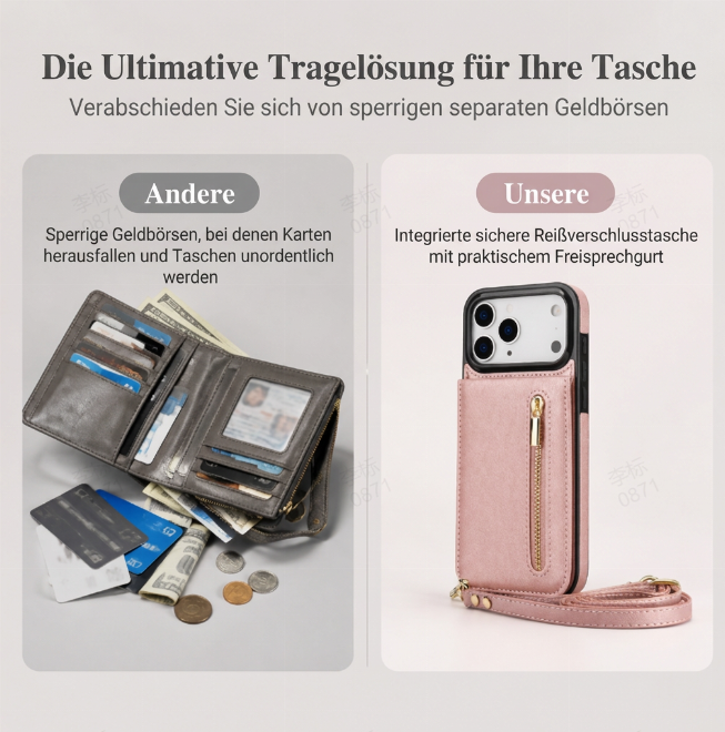 ⏳50% RABATT! 📱 Faltbare Wallet-Handyhülle mit Umhängeband – PU-Leder, Kartenfächer & Standfunktion