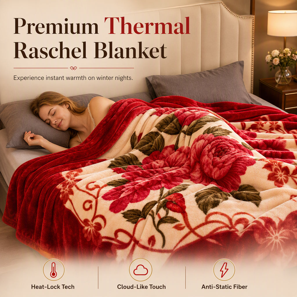 🛏️🌺 Warme Winterdecke aus Flanell – doppellagig, antistatisch & mit rotem Blumenmuster, kuschelig wie eine Wolke