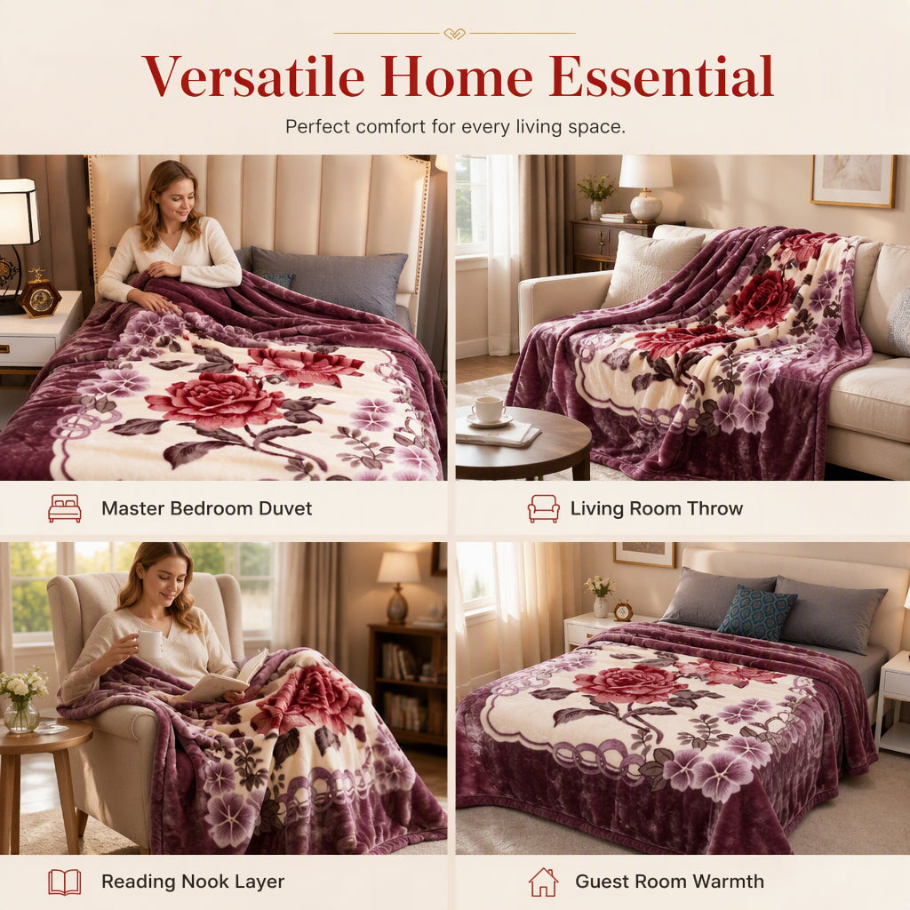 🛏️🌺 Warme Winterdecke aus Flanell – doppellagig, antistatisch & mit rotem Blumenmuster, kuschelig wie eine Wolke