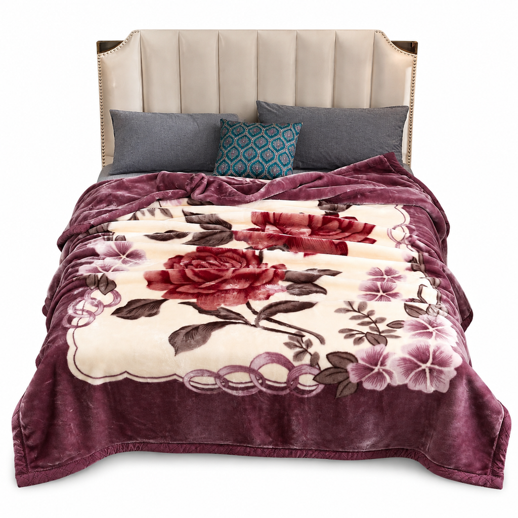 🛏️🌺 Warme Winterdecke aus Flanell – doppellagig, antistatisch & mit rotem Blumenmuster, kuschelig wie eine Wolke