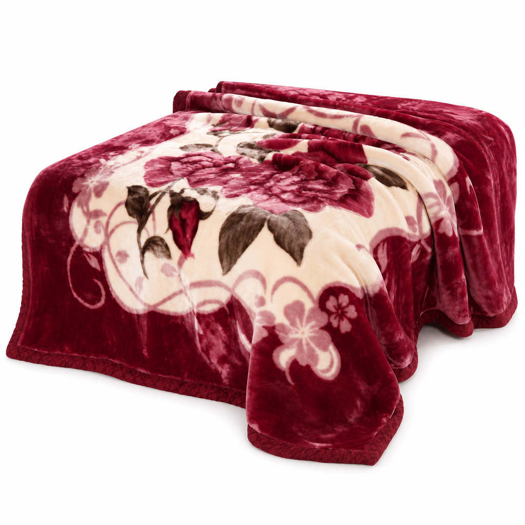 🛏️🌺 Warme Winterdecke aus Flanell – doppellagig, antistatisch & mit rotem Blumenmuster, kuschelig wie eine Wolke