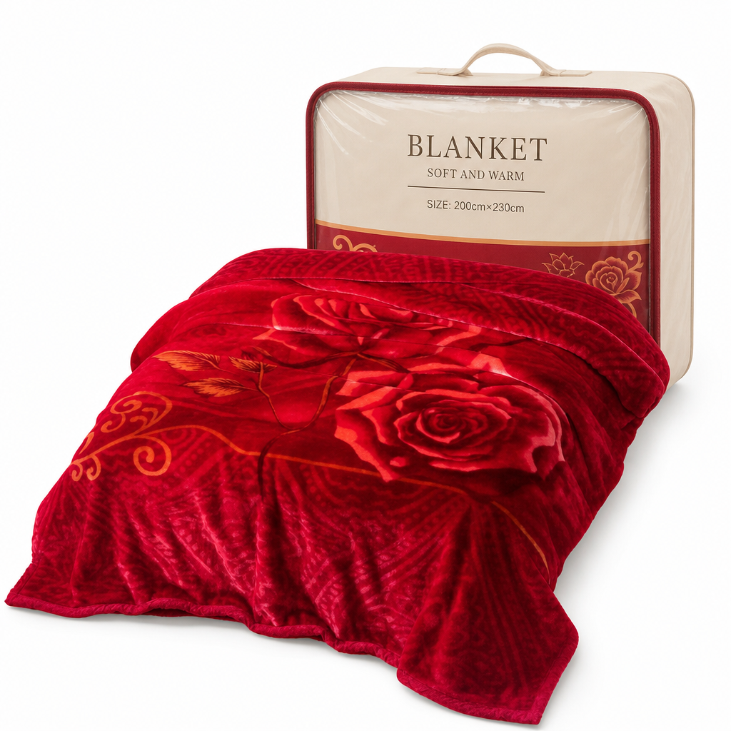 🛏️🌺 Warme Winterdecke aus Flanell – doppellagig, antistatisch & mit rotem Blumenmuster, kuschelig wie eine Wolke