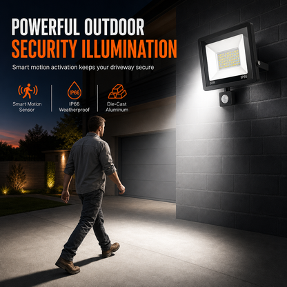 💡 50W LED-Außenstrahler mit PIR-Bewegungsmelder & Fernbedienung – IP66 wasserdicht, Aluminium, für Hof & Garten