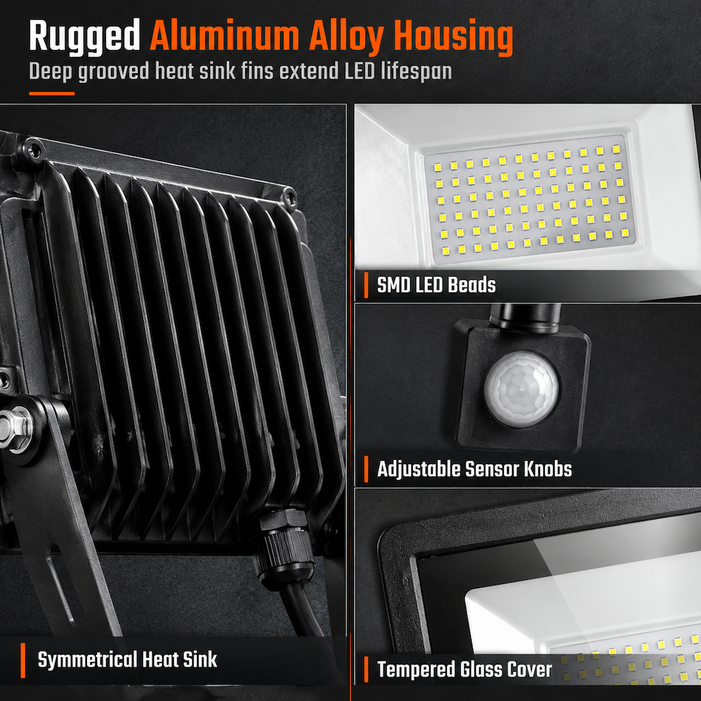💡 50W LED-Außenstrahler mit PIR-Bewegungsmelder & Fernbedienung – IP66 wasserdicht, Aluminium, für Hof & Garten