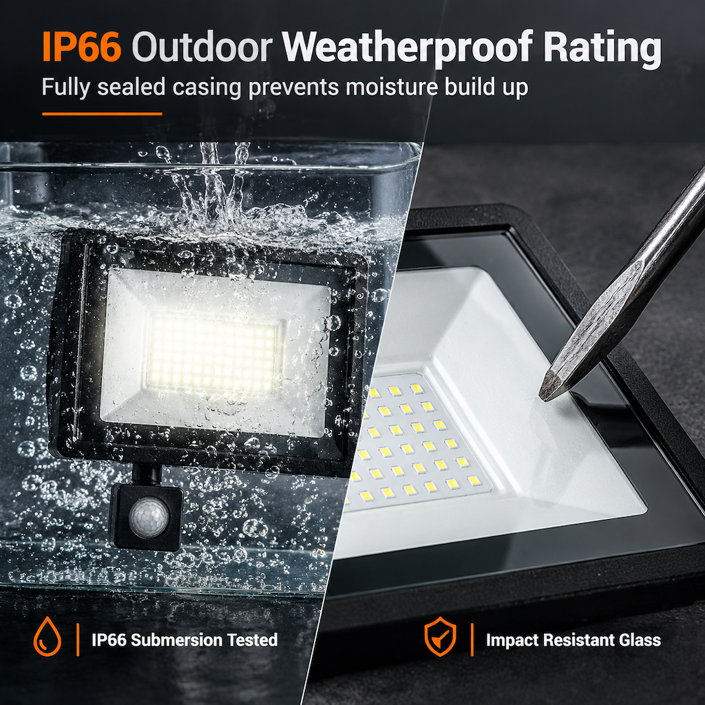 💡 50W LED-Außenstrahler mit PIR-Bewegungsmelder & Fernbedienung – IP66 wasserdicht, Aluminium, für Hof & Garten