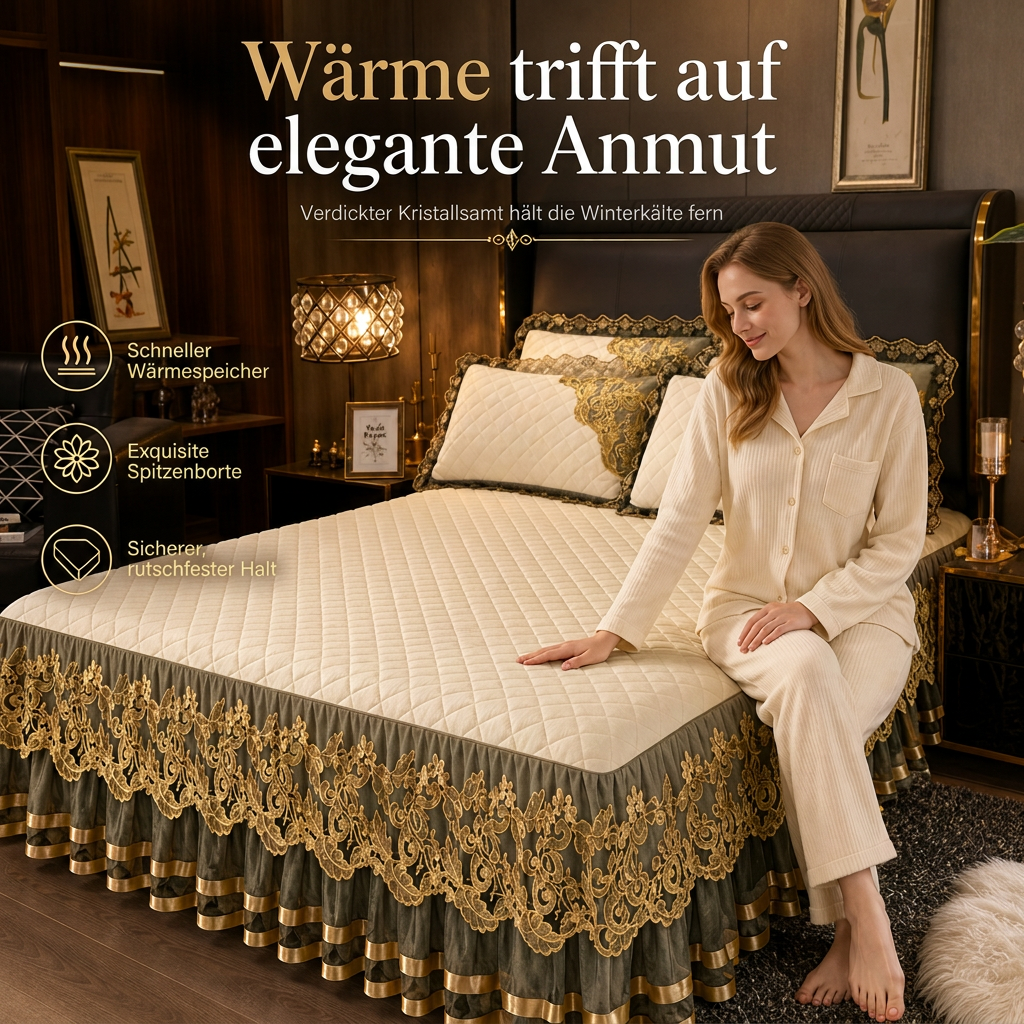 ❄️ 50% RABATT! 🛏️ Bettvolant mit Spitze aus gepolstertem Fleece – verdickt, rutschfest & als Matratzenschoner