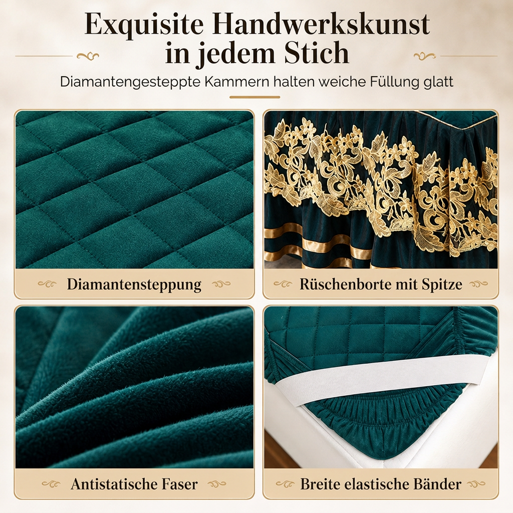 ❄️ 50% RABATT! 🛏️ Bettvolant mit Spitze aus gepolstertem Fleece – verdickt, rutschfest & als Matratzenschoner
