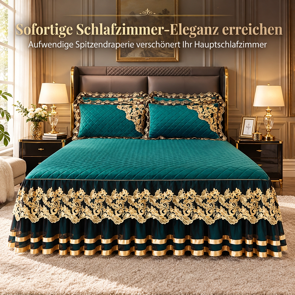 ❄️ 50% RABATT! 🛏️ Bettvolant mit Spitze aus gepolstertem Fleece – verdickt, rutschfest & als Matratzenschoner