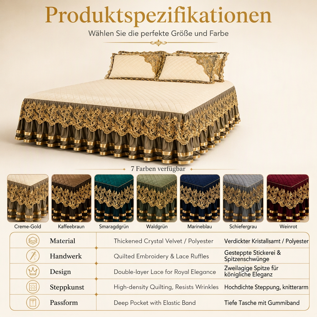 ❄️ 50% RABATT! 🛏️ Bettvolant mit Spitze aus gepolstertem Fleece – verdickt, rutschfest & als Matratzenschoner