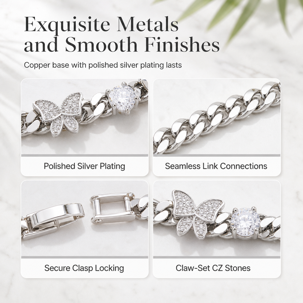 🦋✨ 50% RABATT! 💎 Silberne Panzerkette mit Zirkonia & Schmetterlings-Anhänger – funkelnd & robust für Damen