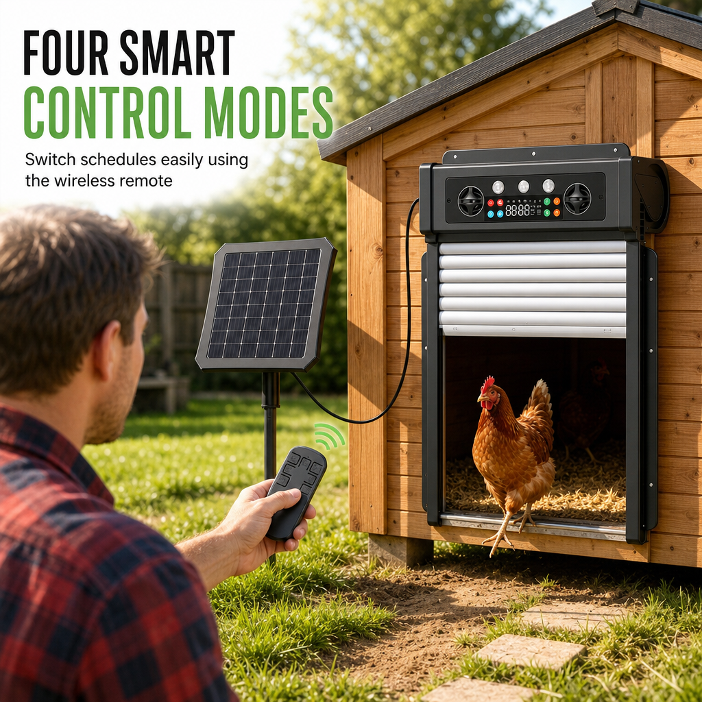 🛡️ 50% RABATT! 🐔 Solarbetriebene automatische Hühnertür mit Fernbedienung & Einklemmschutz – Rolltor für Stall & Auslauf