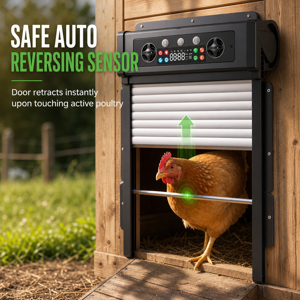 🛡️ 50% RABATT! 🐔 Solarbetriebene automatische Hühnertür mit Fernbedienung & Einklemmschutz – Rolltor für Stall & Auslauf