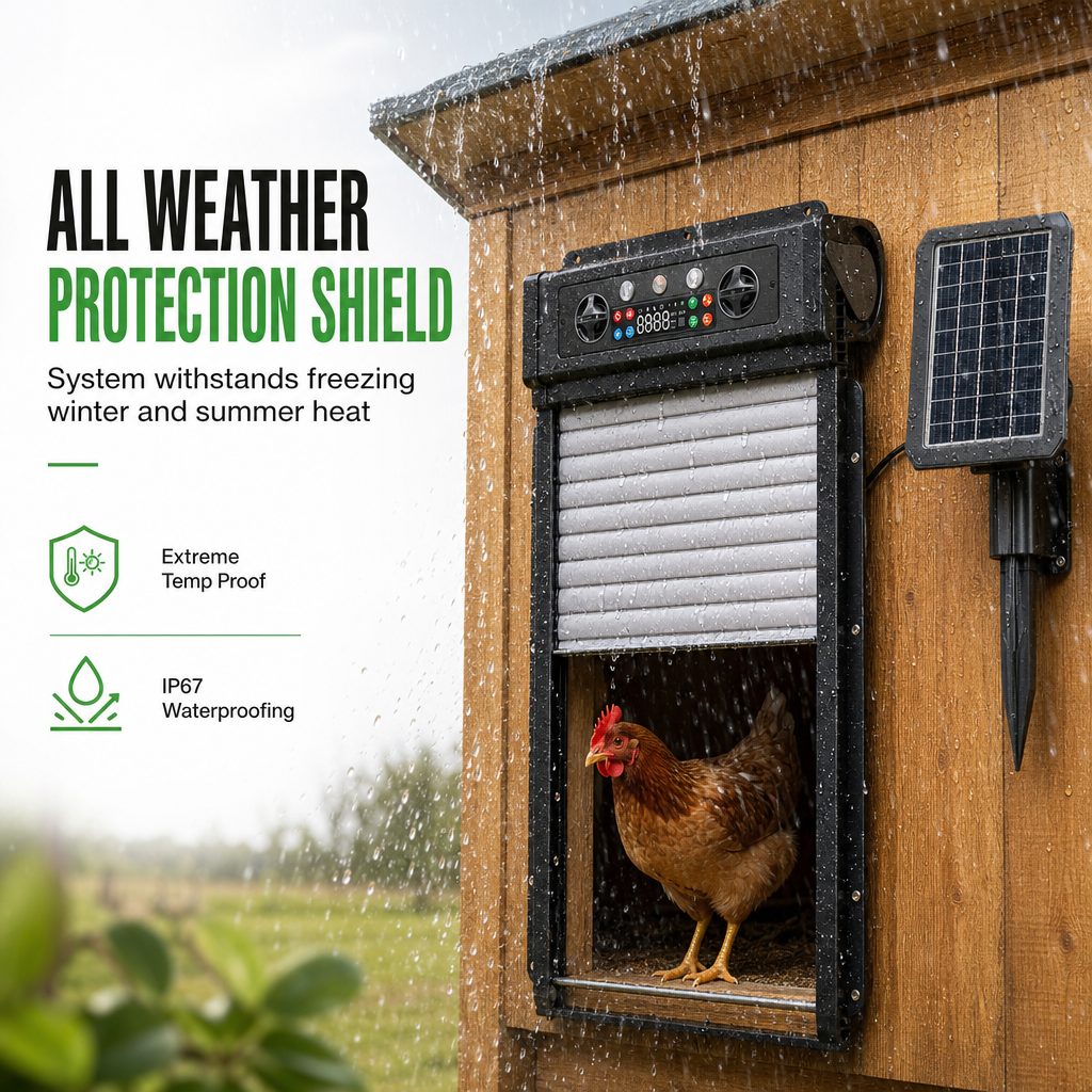 🛡️ 50% RABATT! 🐔 Solarbetriebene automatische Hühnertür mit Fernbedienung & Einklemmschutz – Rolltor für Stall & Auslauf