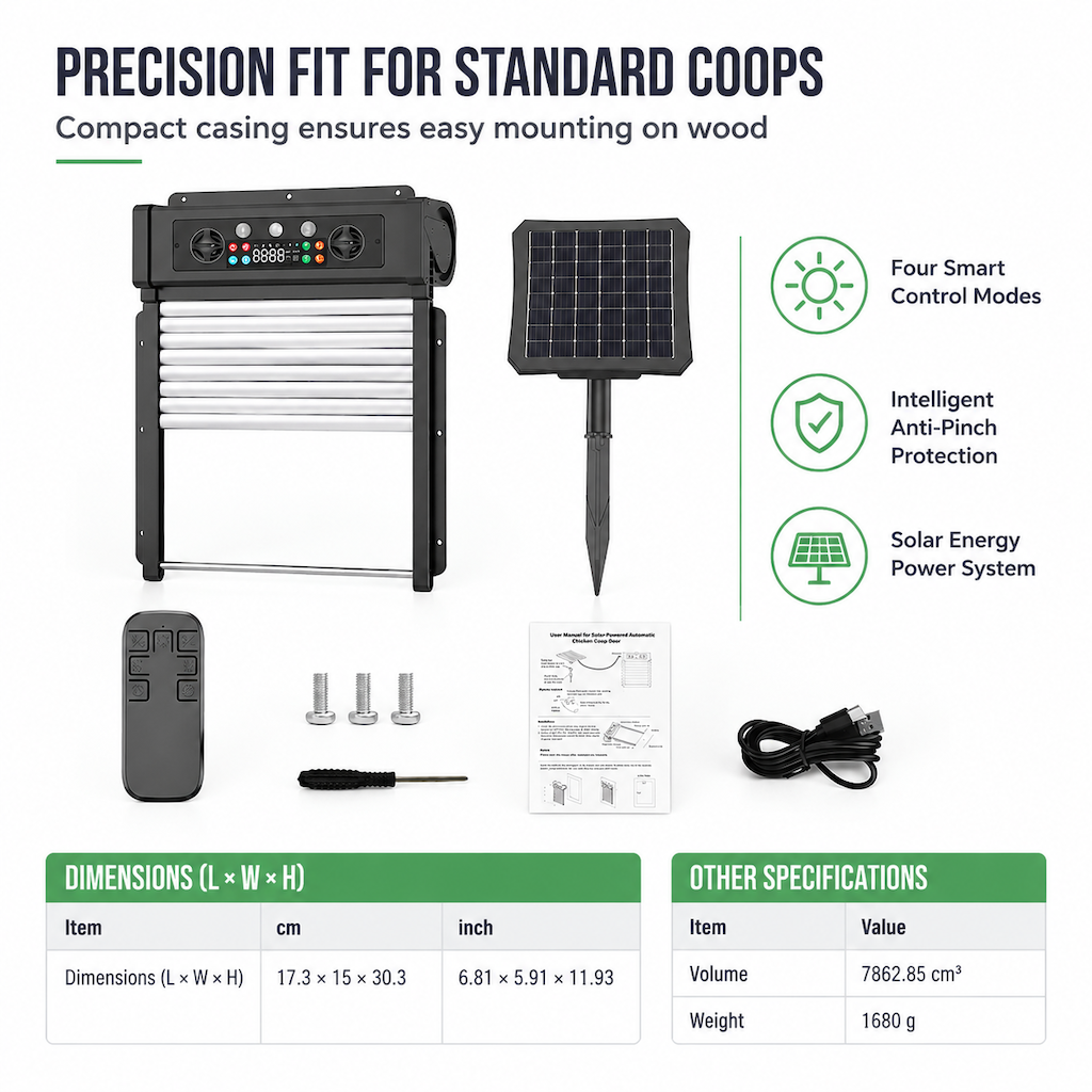🛡️ 50% RABATT! 🐔 Solarbetriebene automatische Hühnertür mit Fernbedienung & Einklemmschutz – Rolltor für Stall & Auslauf