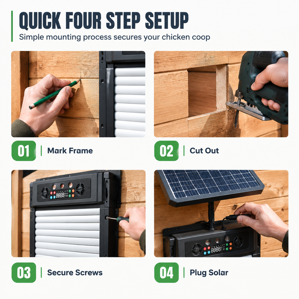 🛡️ 50% RABATT! 🐔 Solarbetriebene automatische Hühnertür mit Fernbedienung & Einklemmschutz – Rolltor für Stall & Auslauf