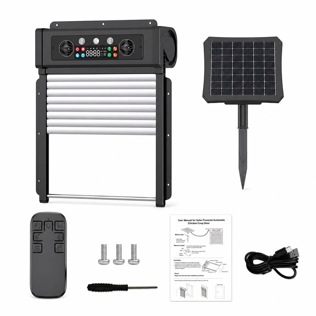 🛡️ 50% RABATT! 🐔 Solarbetriebene automatische Hühnertür mit Fernbedienung & Einklemmschutz – Rolltor für Stall & Auslauf