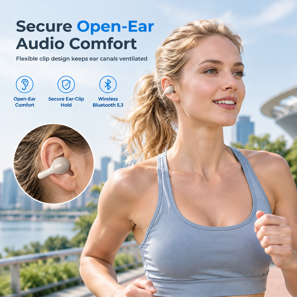 🏃 50% RABATT! 🎧 Open-Ear Clip-On Bluetooth Kopfhörer für Sport – sicherer Halt & Umgebungswahrnehmung