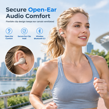 🏃 50% RABATT! 🎧 Open-Ear Clip-On Bluetooth Kopfhörer für Sport – sicherer Halt & Umgebungswahrnehmung
