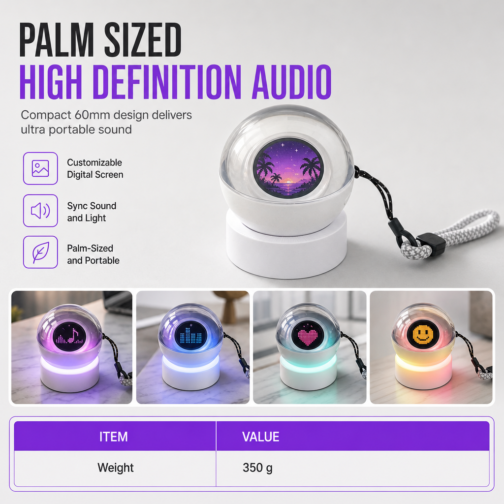 50% RABATT! 🔮 Transparenter Kristallkugel-Bluetooth-Lautsprecher mit Digitaldisplay – für Video- & GIF-Wiedergabe