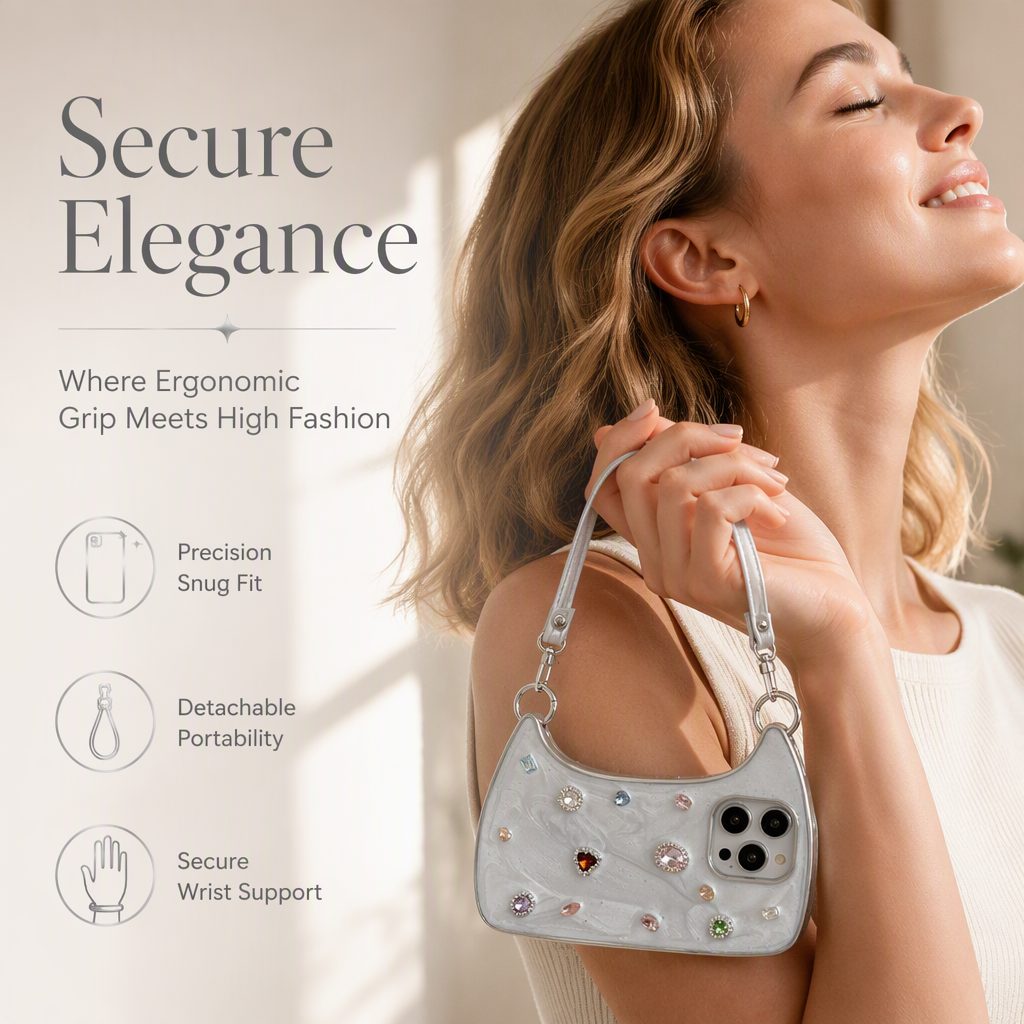 💎 50% RABATT! 📱 Glitzernde Handyhülle mit Strasssteinen & Tragegriff – im Taschen-Design für iPhone