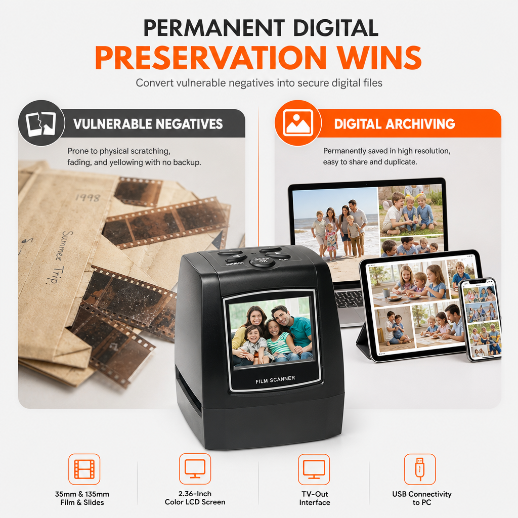 50% RABATT! 📸 Tragbarer Filmscanner mit 2,36-Zoll-LCD – digitalisiert Negative & Dias direkt auf SD-Karte