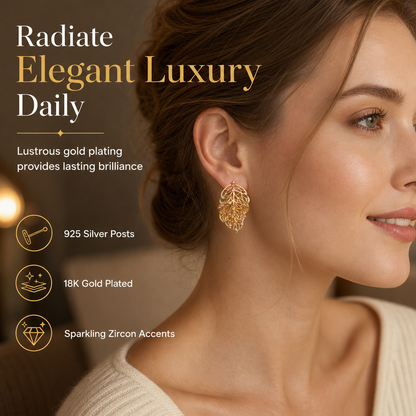 ✨ 50% RABATT! 💎 Goldfarbene filigrane Ohrringe mit Blatt-Design – luftiges Cut-out-Muster, elegant & leicht