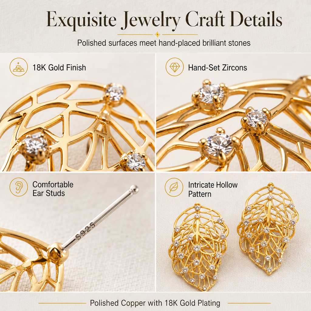 ✨ 50% RABATT! 💎 Goldfarbene filigrane Ohrringe mit Blatt-Design – luftiges Cut-out-Muster, elegant & leicht