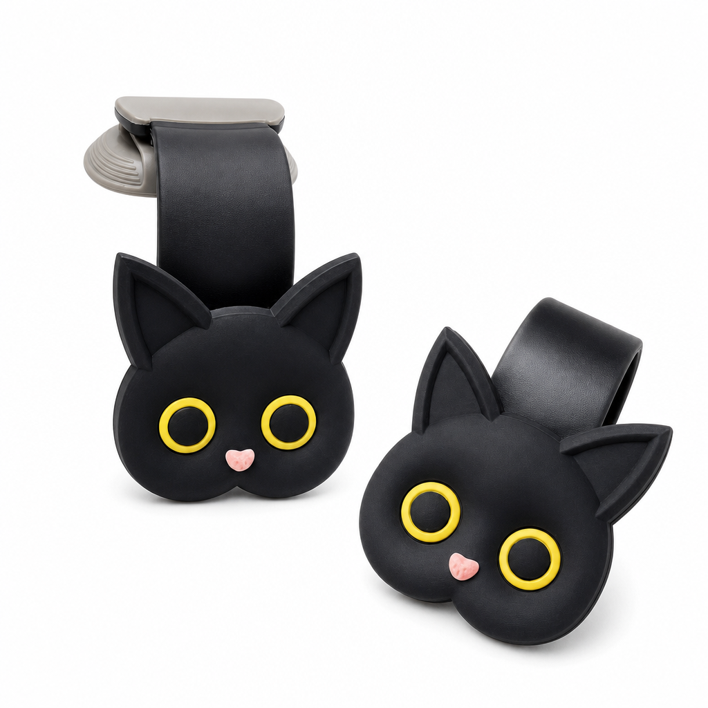 ⏳50% RABATT! 🐱 Auto-Kopfstützenhaken im Katzen-Design – 2er-Set für Taschen & Einkaufstüten, Schwarz/Weiß