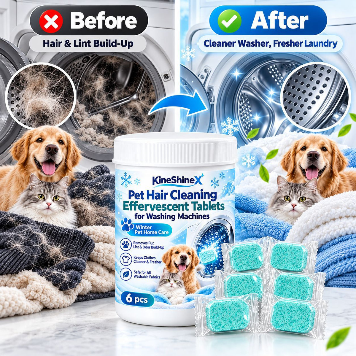 🧼 50% RABATT! 🐾 Waschmaschinenreiniger für Tierhaushalte – löst Tierhaare & Gerüche, 6 Tabs