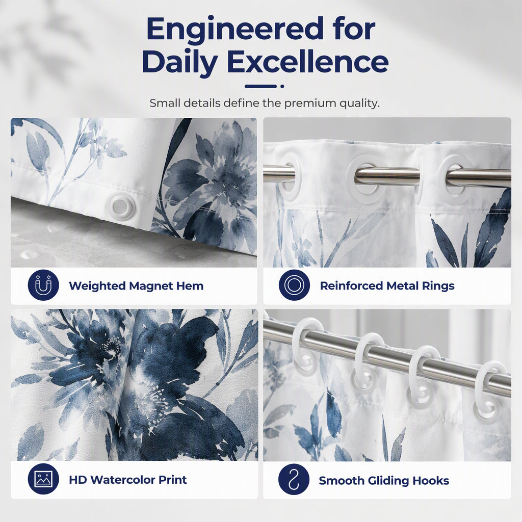 🚿 50% RABATT! 🌸 Wasserdichter Duschvorhang mit Blumenmuster – pflegeleicht & schnell trocknend