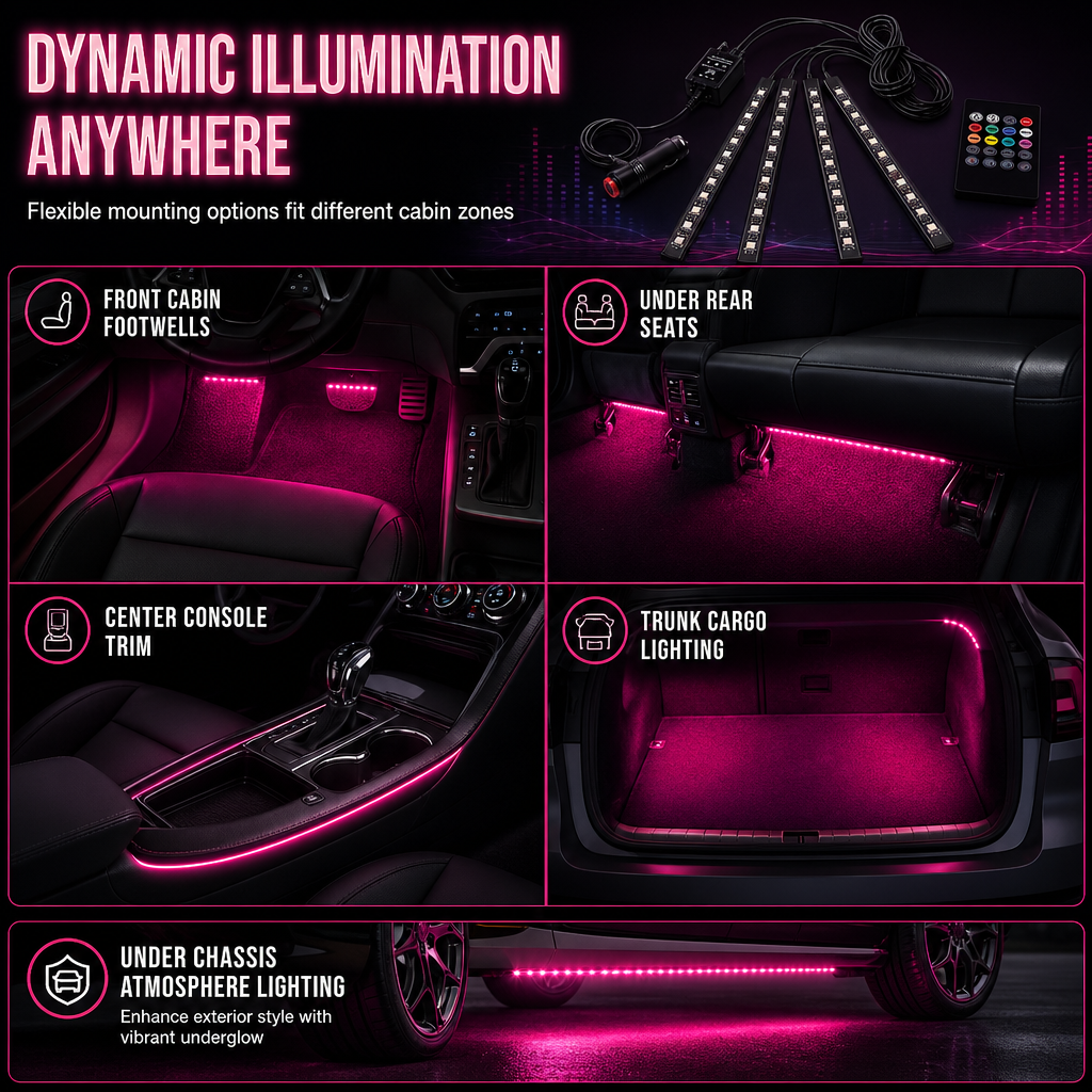 📢📢50% RABATT! 🚗 Soundaktivierte 12-LED Auto-Innenraumbeleuchtung – RGB mehrfarbig für Fußraum & Dekoration