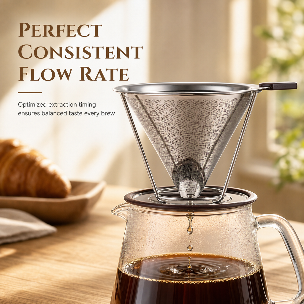 🥄 50% RABATT! ☕ Wiederverwendbarer Kaffeefilter aus 304 Edelstahl – doppellagiger Pour-Over-Aufsatz für 1–4 Tassen