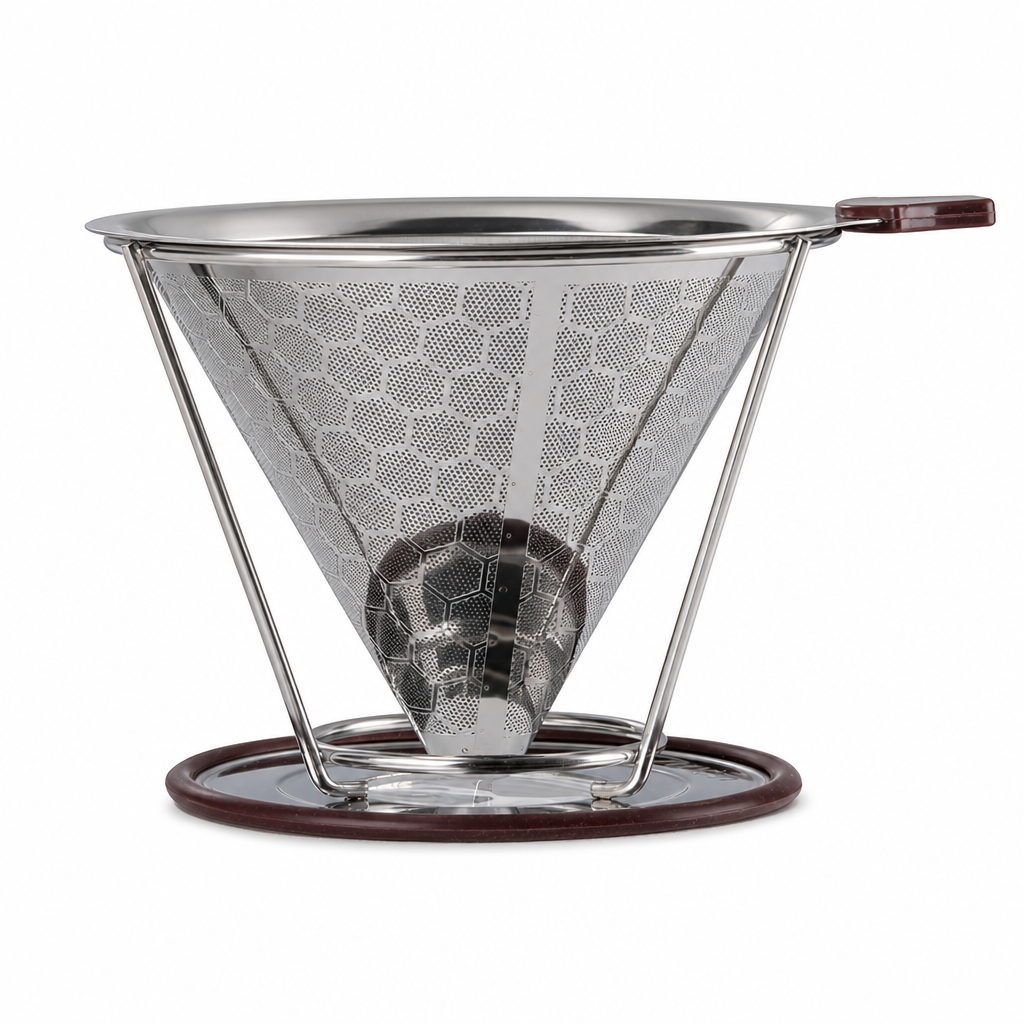 🥄 50% RABATT! ☕ Wiederverwendbarer Kaffeefilter aus 304 Edelstahl – doppellagiger Pour-Over-Aufsatz für 1–4 Tassen